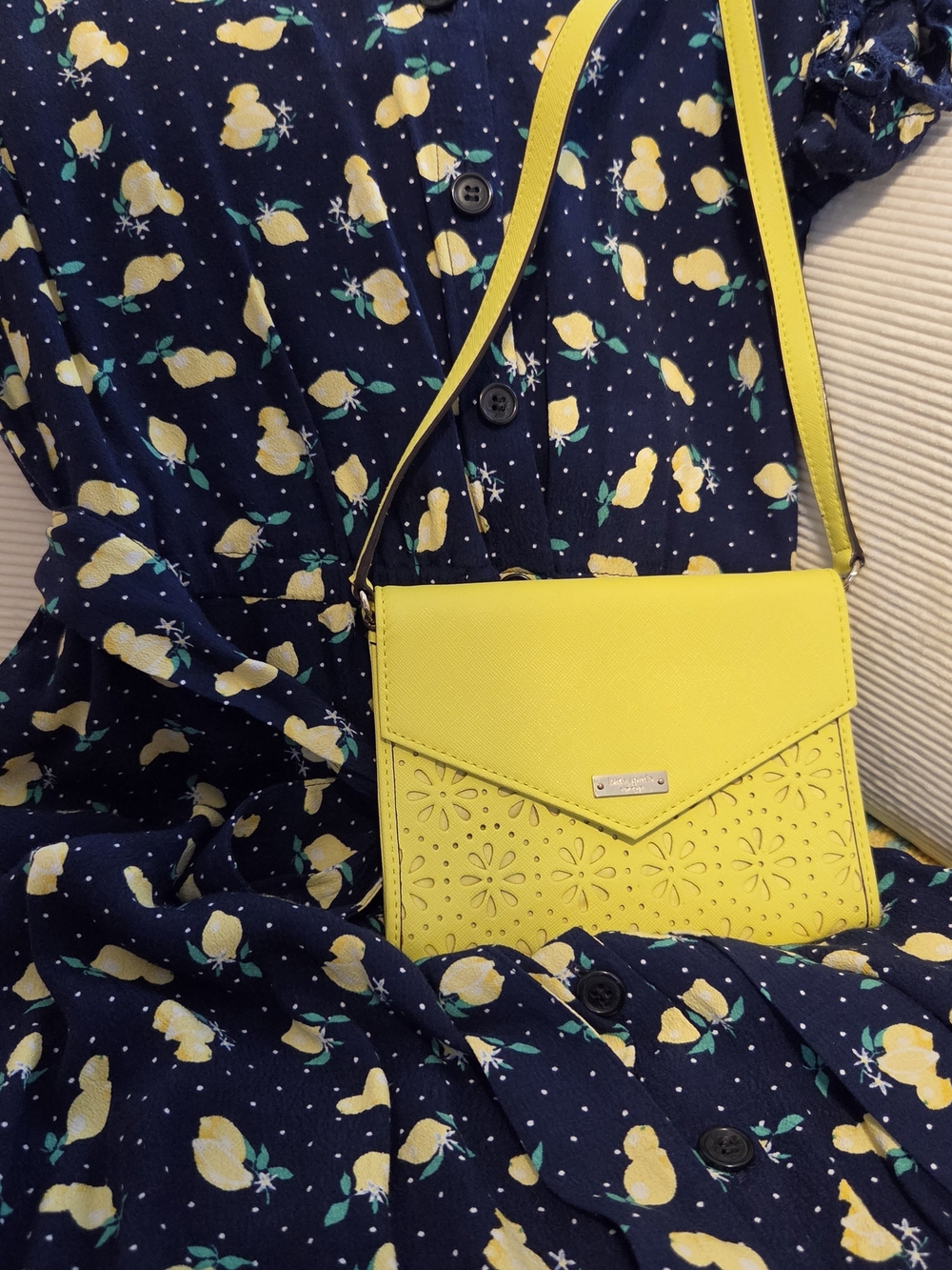 Talbots Navy Maxi Shirt Dress with Yellow Lemon Print - Picture 2 of 6